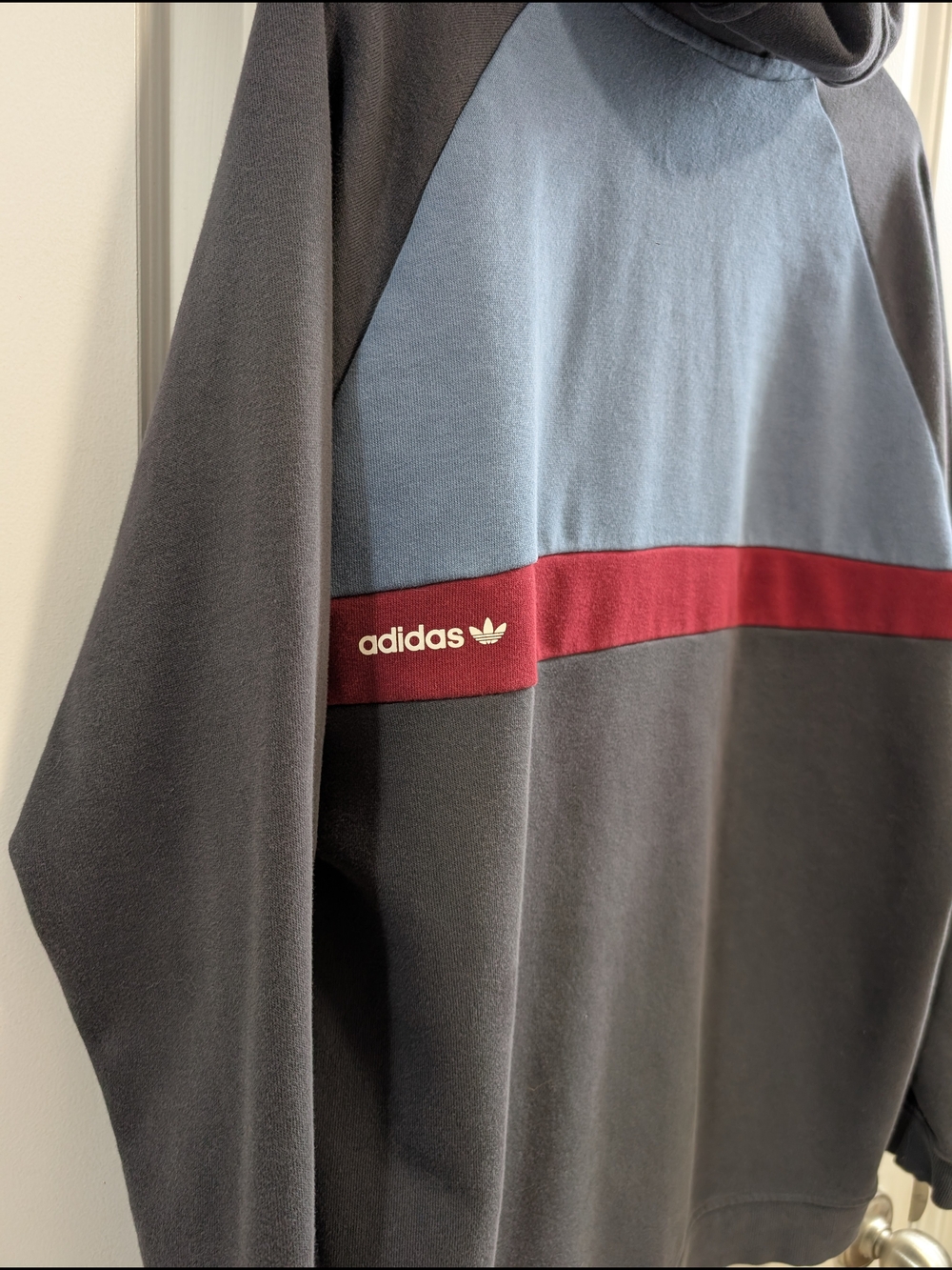 adidas Skateboarding Charcoal Hoodie with Blue and Burgundy Panels - Picture 8 of 11